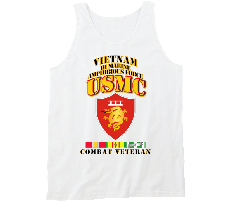 Usmc -  Iii Maf - Combat Vet  W 1 Row Vn Svc Ribbons Tanktop