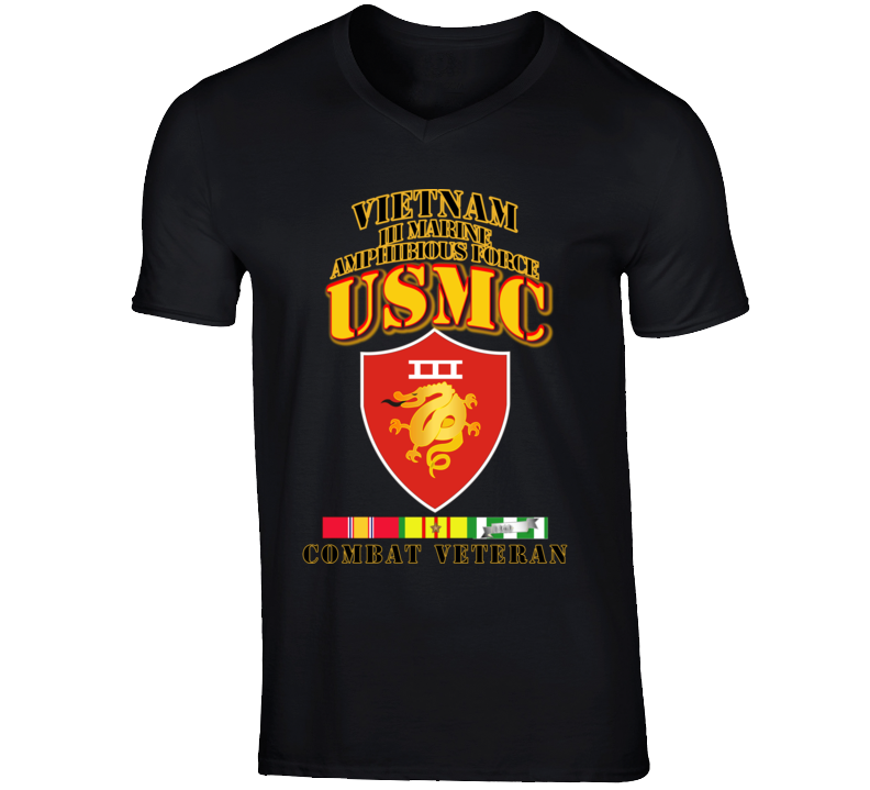 Usmc -  Iii Maf - Combat Vet  W 1 Row Vn Svc Ribbons T Shirt