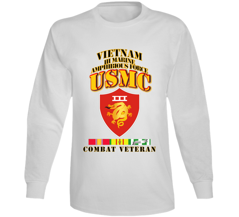 Usmc -  Iii Maf - Combat Vet  W 1 Row Vn Svc Ribbons Long Sleeve