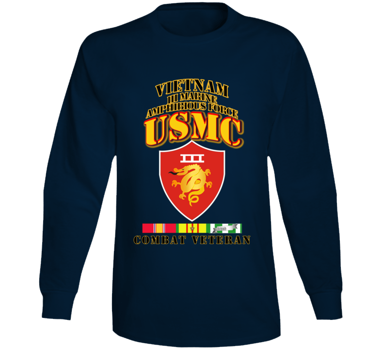 Usmc -  Iii Maf - Combat Vet  W 1 Row Vn Svc Ribbons Long Sleeve
