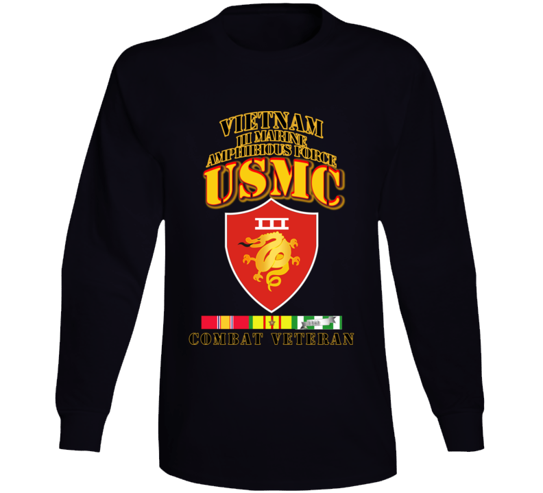 Usmc -  Iii Maf - Combat Vet  W 1 Row Vn Svc Ribbons Long Sleeve