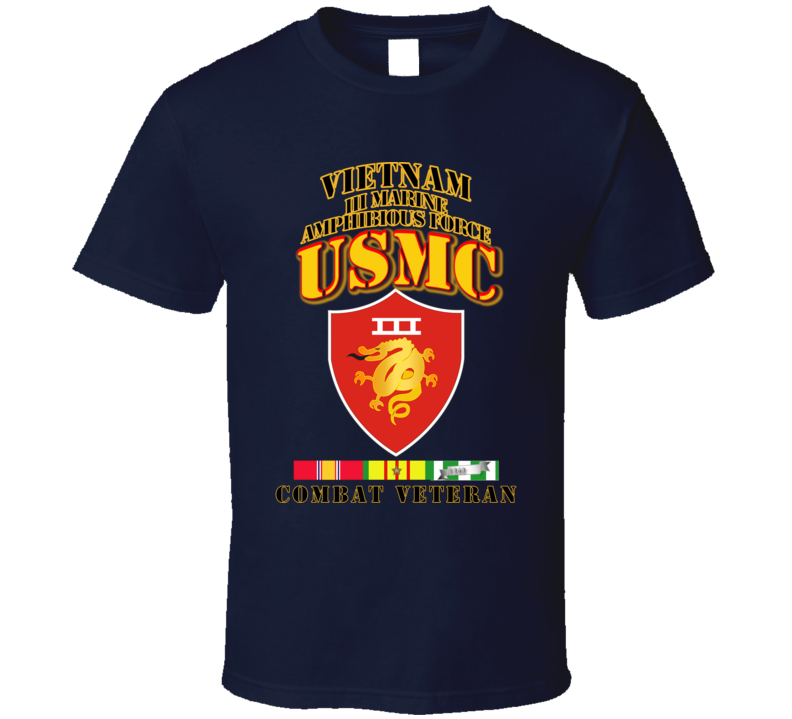 Usmc -  Iii Maf - Combat Vet  W 1 Row Vn Svc Ribbons T Shirt