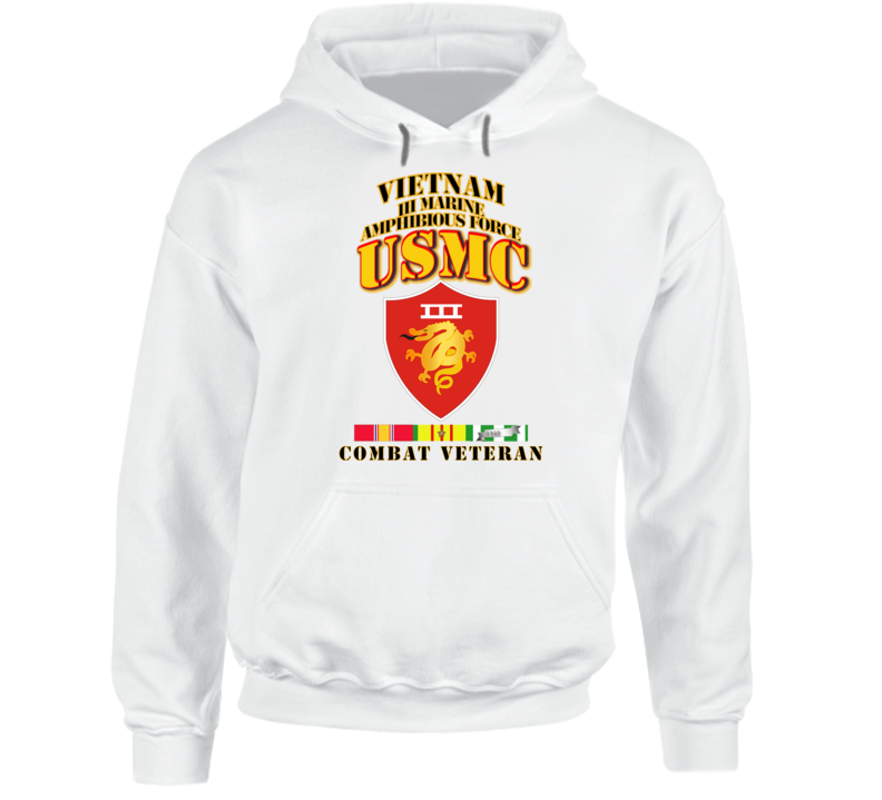 Usmc -  Iii Maf - Combat Vet  W 1 Row Vn Svc Ribbons Hoodie