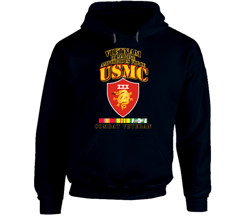 Usmc -  Iii Maf - Combat Vet  W 1 Row Vn Svc Ribbons Hoodie