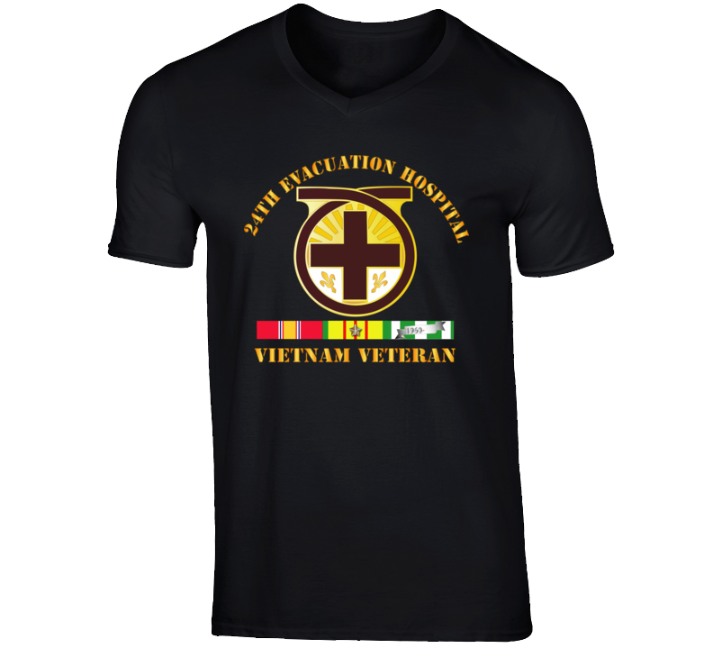Army - 24th Evacuation Hospital - Vietnam Veteran W  V N Svc V-neck