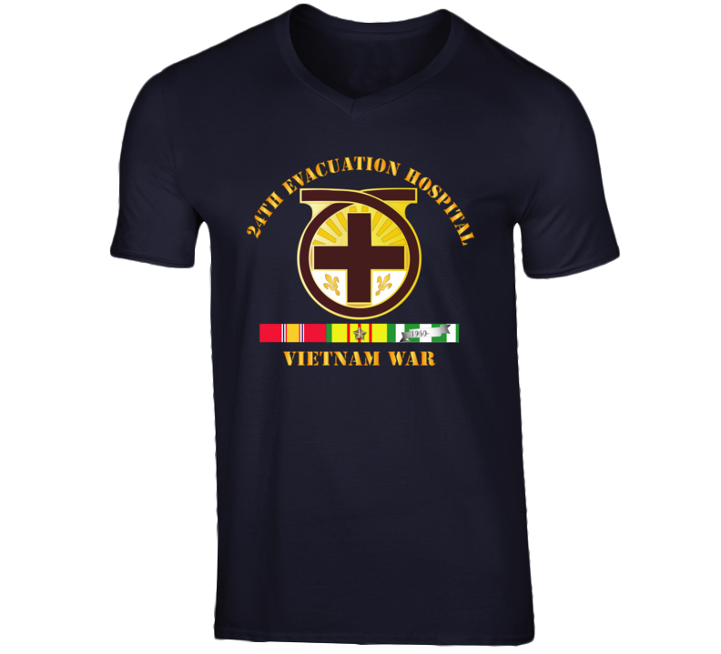Army - 24th Evacuation Hospital - Vietnam War W  V N Svc V-neck