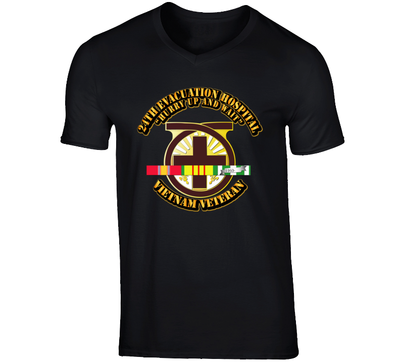 Army - 24th Evacuation Hospital W Svc Ribbon V-neck