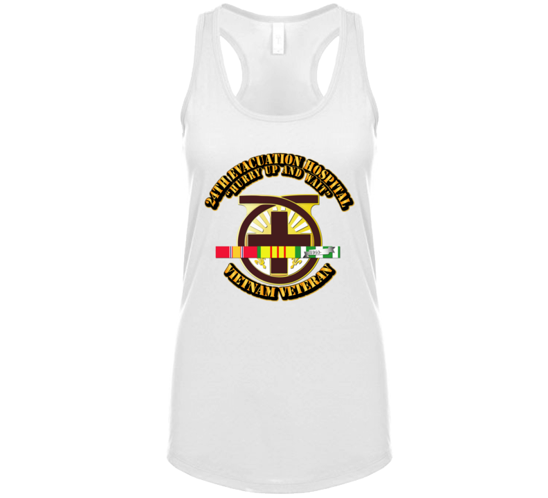 Army - 24th Evacuation Hospital W Svc Ribbon Ladies Tanktop