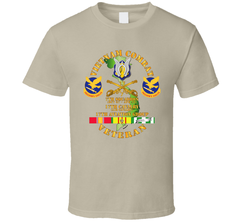 Army - Vietnam Combat Cavalry Vet  W 7th Squadron - 17th Air Cav - 17th Aviation Group Dui W Svc T Shirt