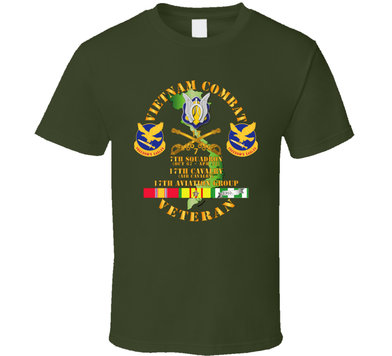 Army - Vietnam Combat Cavalry Vet  W 7th Squadron - 17th Air Cav - 17th Aviation Group Dui W Svc T Shirt