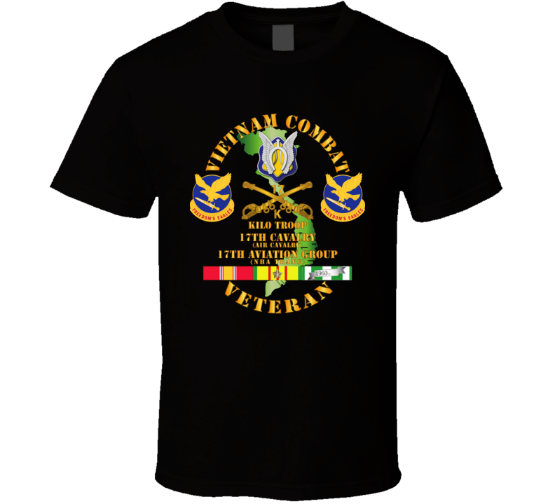 Army - Vietnam Combat Cavalry Vet  W Kilo Troop - 17th Air Cav - 17th Aviation Group Dui W Svc T Shirt