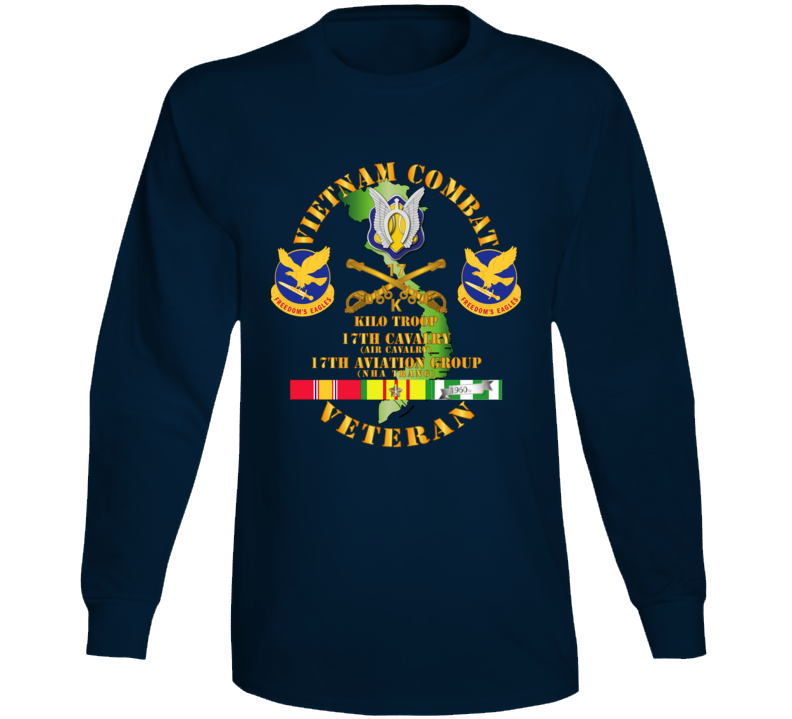 Army - Vietnam Combat Cavalry Vet  W Kilo Troop - 17th Air Cav - 17th Aviation Group Dui W Svc Long Sleeve