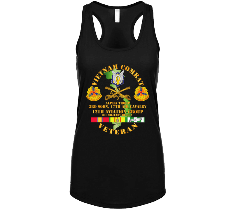 Army - Vietnam Combat Avn Vet W Avn Badges Center - 12th  Avn Groupi Mil Region Iii W Svc (2) Ladies Tanktop