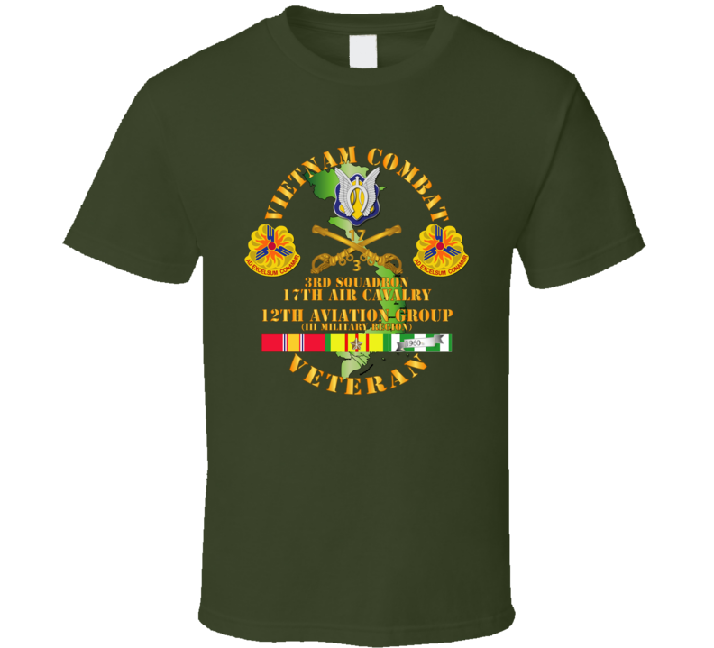 Army - Vietnam Combat Cavalry Vet W 3rd Sqn 17th Air Cav - 12th  Avn Groupi Mil Region Iii W Svc T Shirt