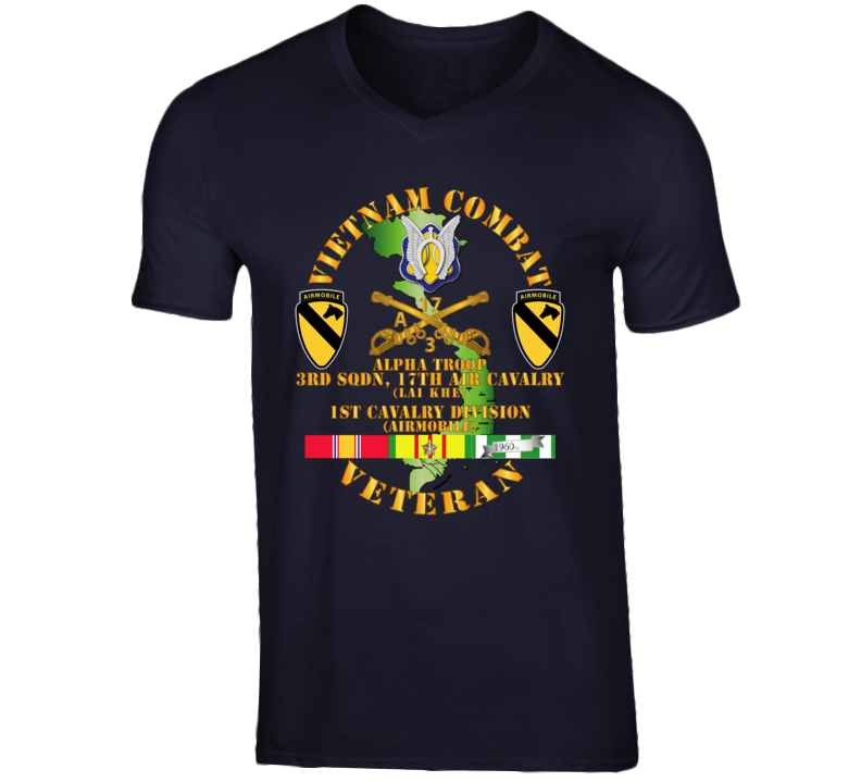 Army - Vietnam Combat Cavalry Vet W Alpha Troop - 3rd Sqn 17th Air Cav Lai Khe - 1st Cav Div Ssi V-neck