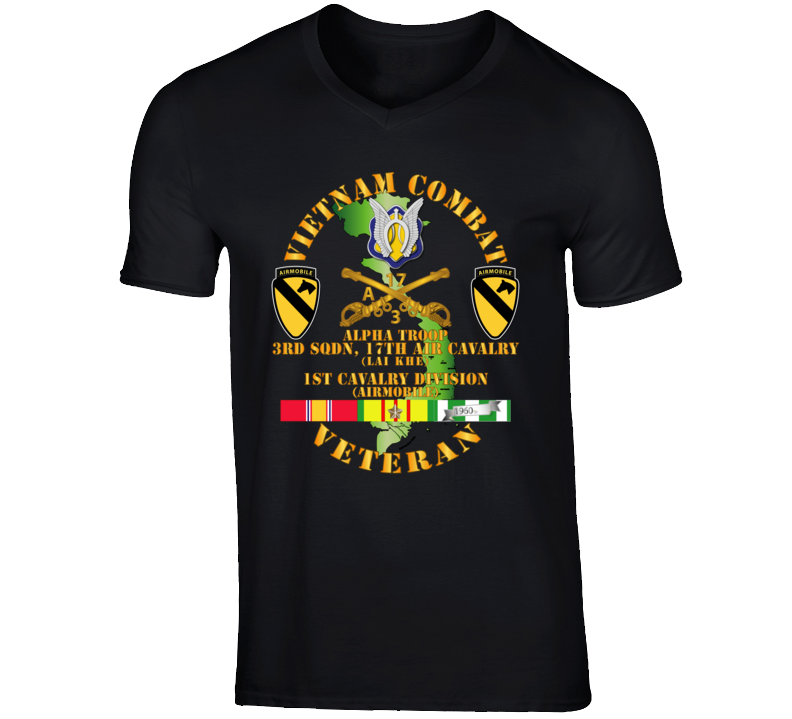 Army - Vietnam Combat Cavalry Vet W Alpha Troop - 3rd Sqn 17th Air Cav Lai Khe - 1st Cav Div Ssi V-neck