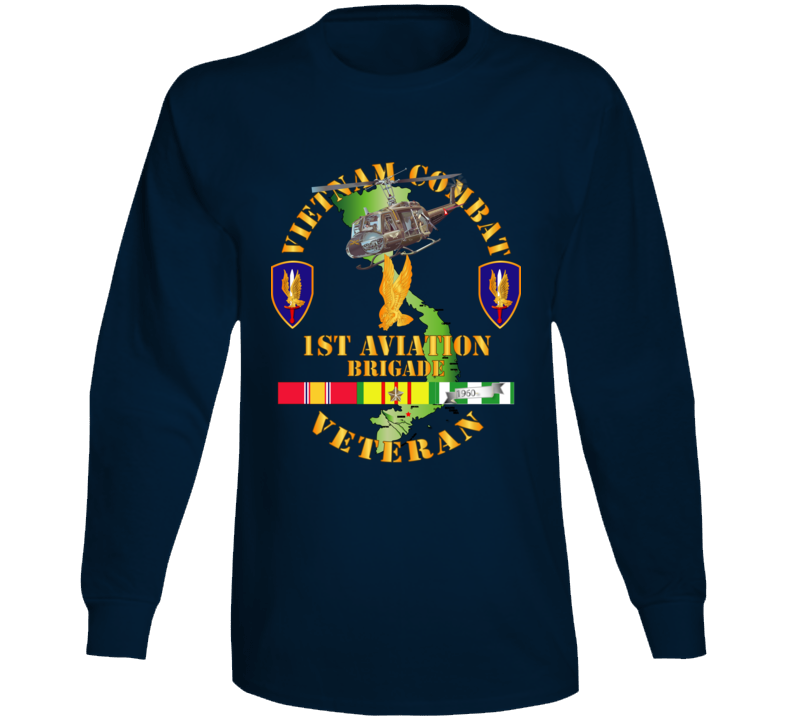 Army - Vietnam Combat Cavalry Veteran W 1st Aviation Bde Ssi V1 Long Sleeve
