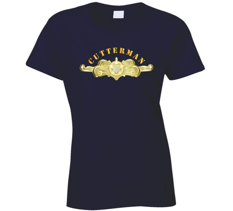 Uscg - Cutterman Badge - Officer - Gold W Top Txt Ladies T Shirt