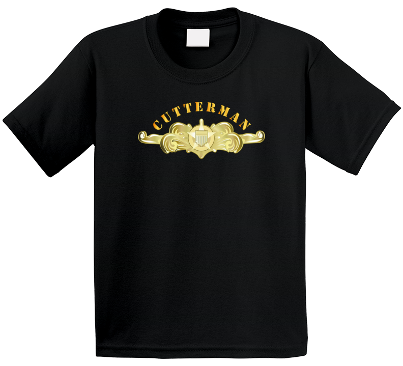 Uscg - Cutterman Badge - Officer - Gold W Top Txt Kids T Shirt