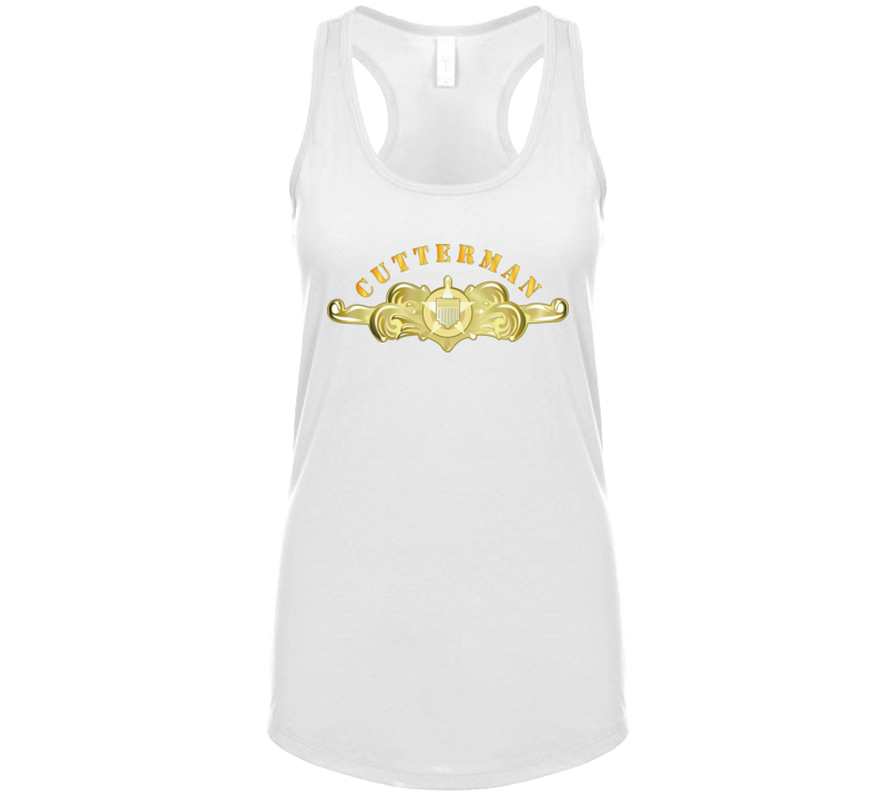 Uscg - Cutterman Badge - Officer - Gold W Top Txt Ladies T Shirt