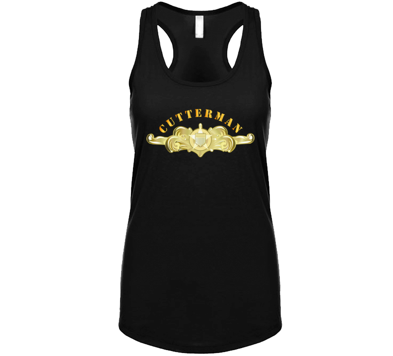 Uscg - Cutterman Badge - Officer - Gold W Top Txt Ladies T Shirt