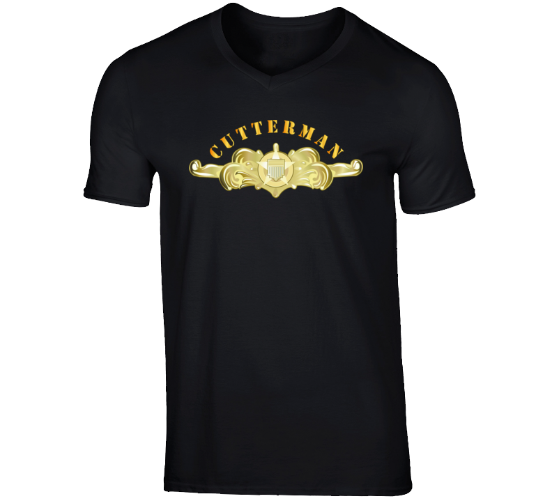 Uscg - Cutterman Badge - Officer - Gold W Top Txt T Shirt