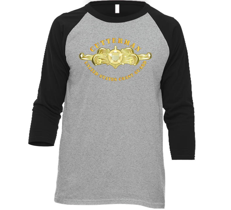 Uscg - Cutterman Badge - Officer - Gold Baseball Raglan T Shirt