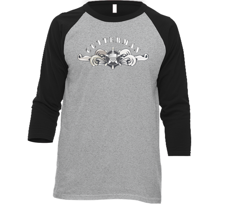 Uscg - Cutterman Badge - Enlisted  - Silver W Top Txt Baseball Raglan T Shirt