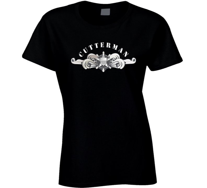 Uscg - Cutterman Badge - Enlisted  - Silver W Top Txt Ladies T Shirt