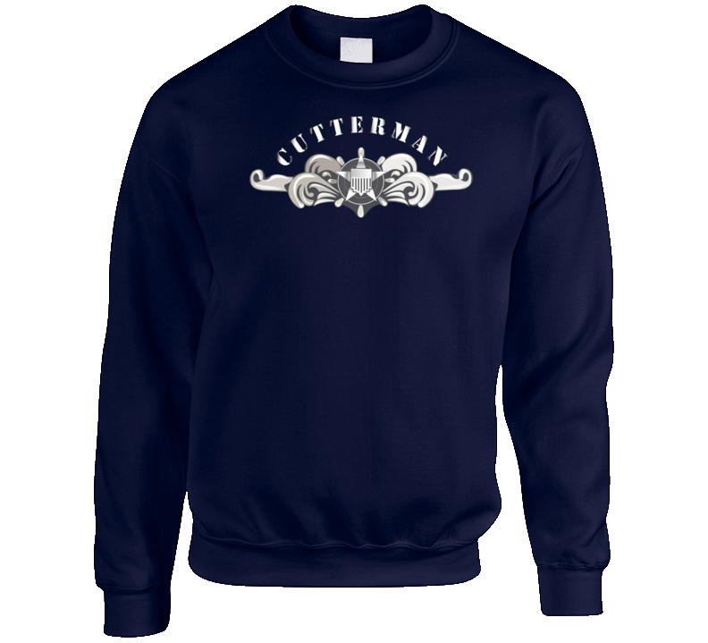 Uscg - Cutterman Badge - Enlisted  - Silver W Top Txt Sweatshirt T Shirt