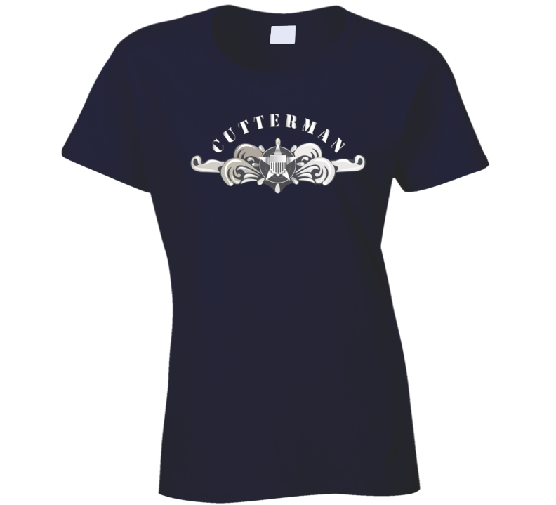 Uscg - Cutterman Badge - Enlisted  - Silver W Top Txt Ladies T Shirt