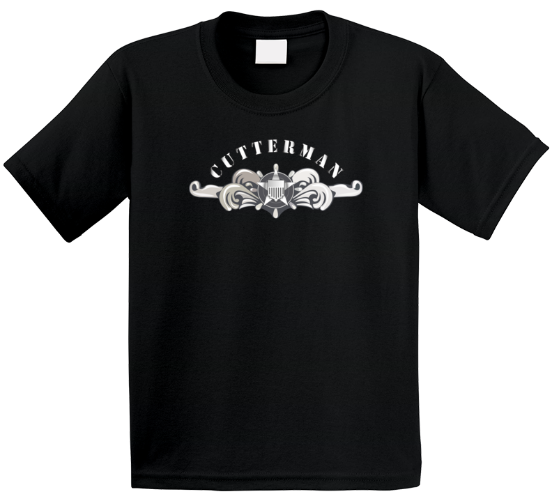 Uscg - Cutterman Badge - Enlisted  - Silver W Top Txt Kids T Shirt