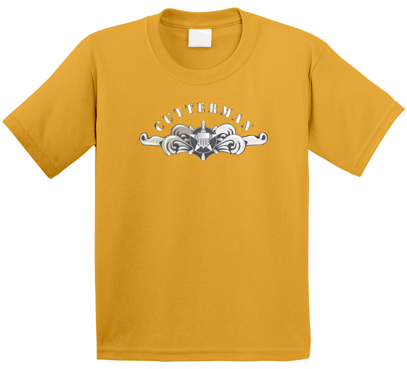 Uscg - Cutterman Badge - Enlisted  - Silver W Top Txt Kids T Shirt