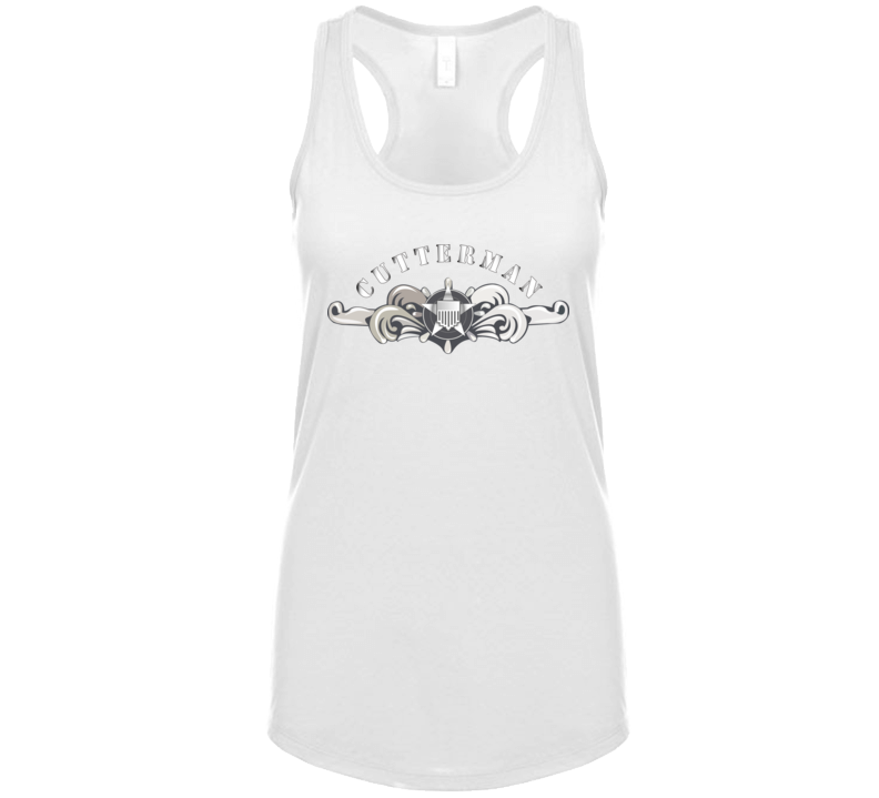 Uscg - Cutterman Badge - Enlisted  - Silver W Top Txt Ladies T Shirt