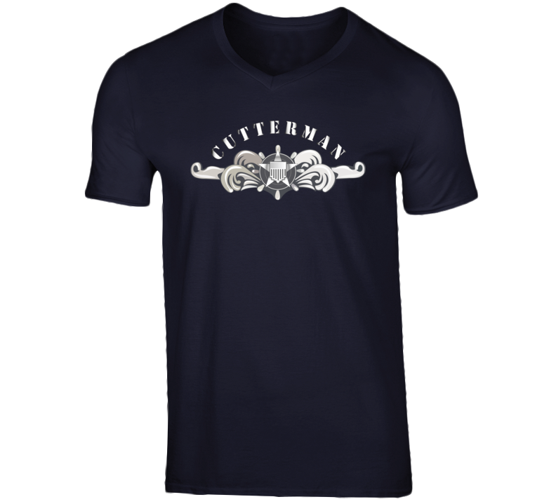 Uscg - Cutterman Badge - Enlisted  - Silver W Top Txt T Shirt