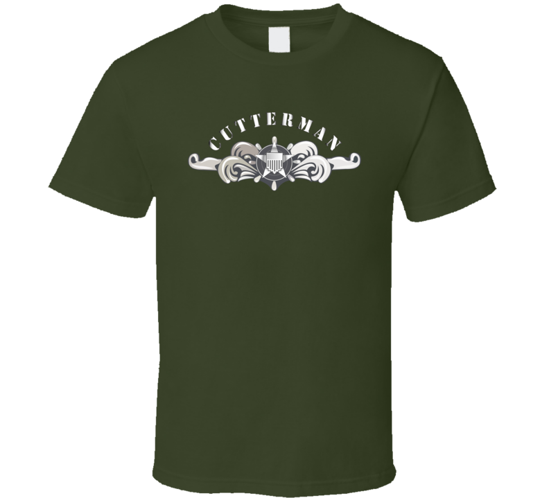 Uscg - Cutterman Badge - Enlisted  - Silver W Top Txt T Shirt