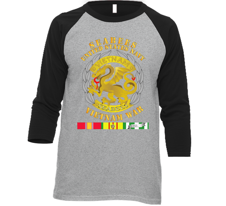 Navy - Seabees Medal - Vietnam War W Svc Baseball Raglan T Shirt