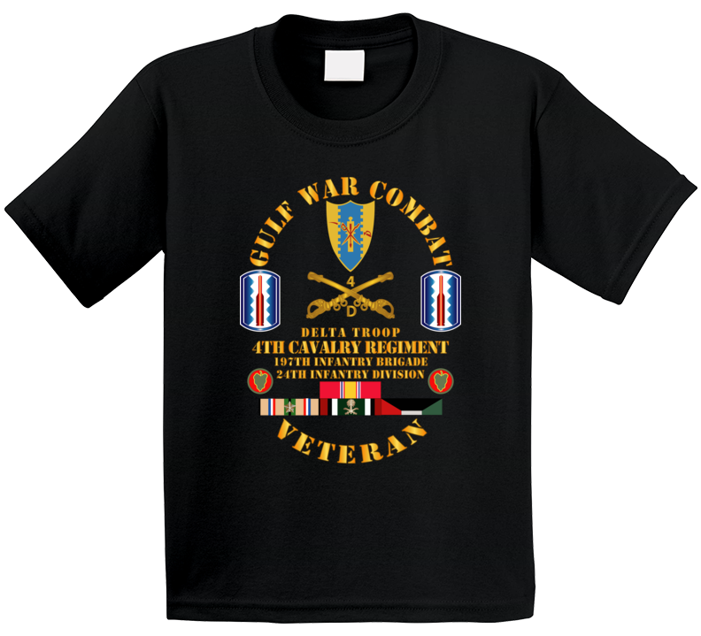 Army - Gulf War Combat Cavalry Vet W  Delta Troop - 4th Cav - 197th Inf Bde - 24th Kids T Shirt
