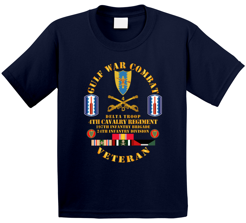 Army - Gulf War Combat Cavalry Vet W  Delta Troop - 4th Cav - 197th Inf Bde - 24th Kids T Shirt