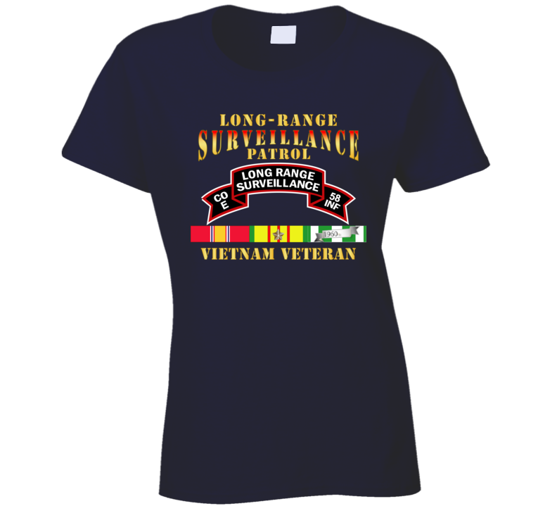 Army - E Co 58th Infantry (ranger) Scroll - Lrrp W Vn Svc Ladies T Shirt