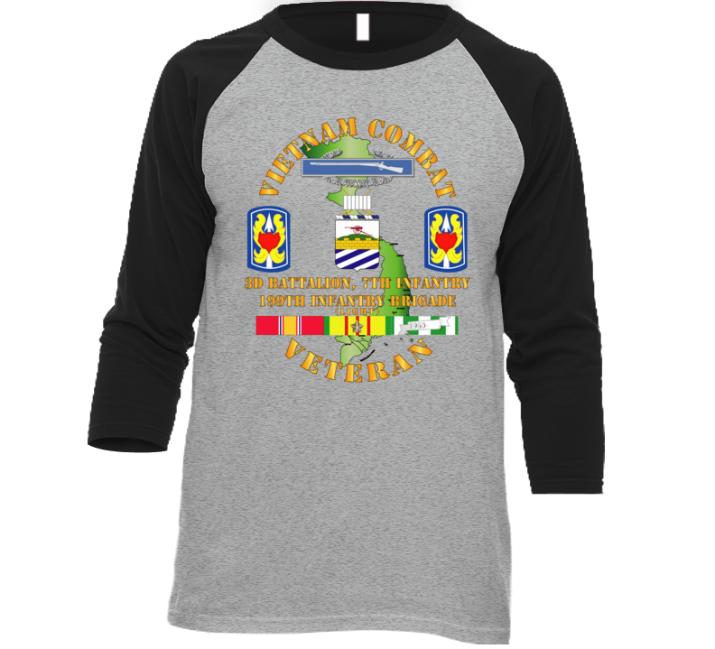 Army - Vietnam Combat Veteran 2nd Bn 7th Inf  - 199th Inf Bde W Svc Baseball Raglan T Shirt