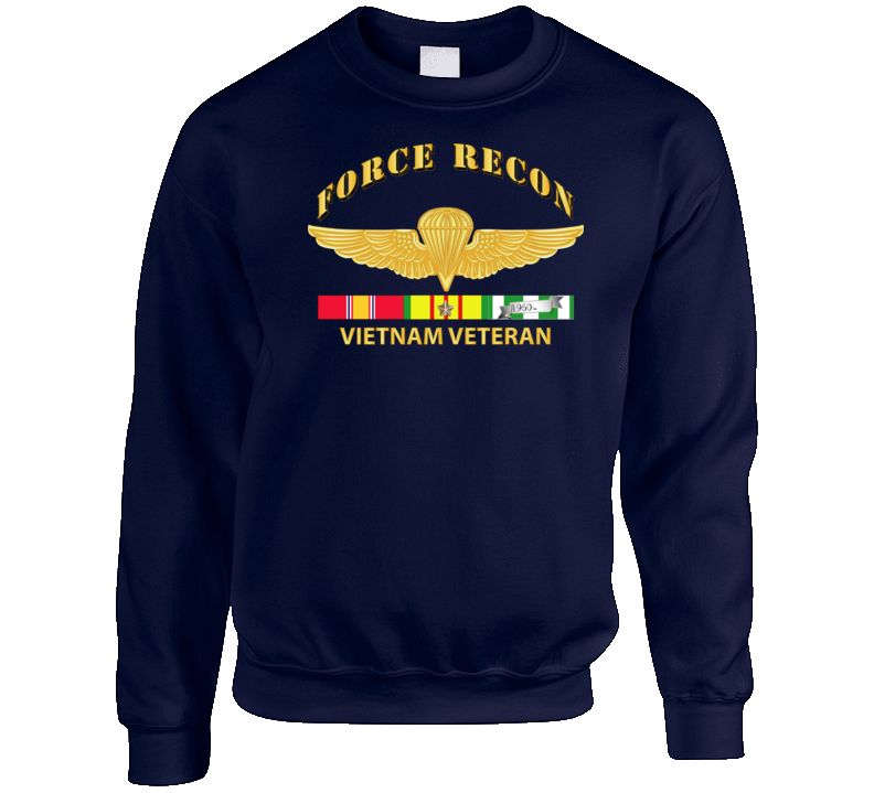 Usmc - Force Recon Wings Vietnam Vet W Vn Svc Crewneck Sweatshirt