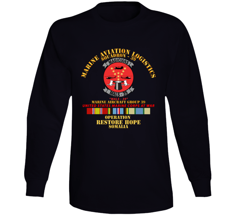 Usmc - Marine Aviation Logistics Squadron 39 - Mals 39 - Magicians -  Opn Restore Hope Solmalia W Svc Long Sleeve