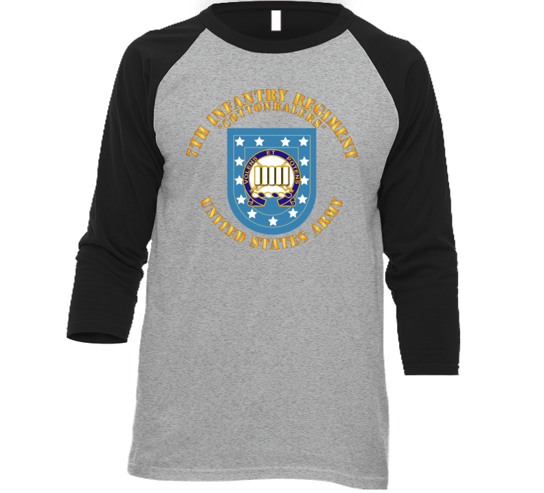 Army - 7th Infantry Regiment - Army Flash W Dui - Cottenbailers Baseball Raglan T Shirt