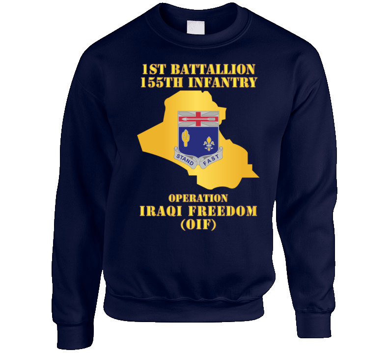 Army - 1st Bn 155th Infantry - Oif W Map Crewneck Sweatshirt