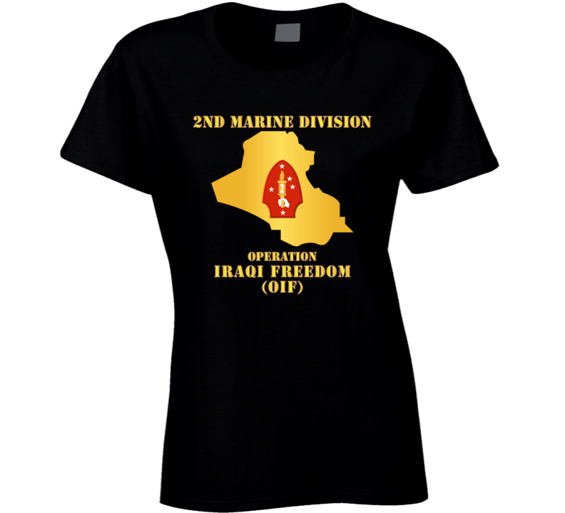 Usmc - 2nd Marine Division - Oif W Map Ladies T Shirt