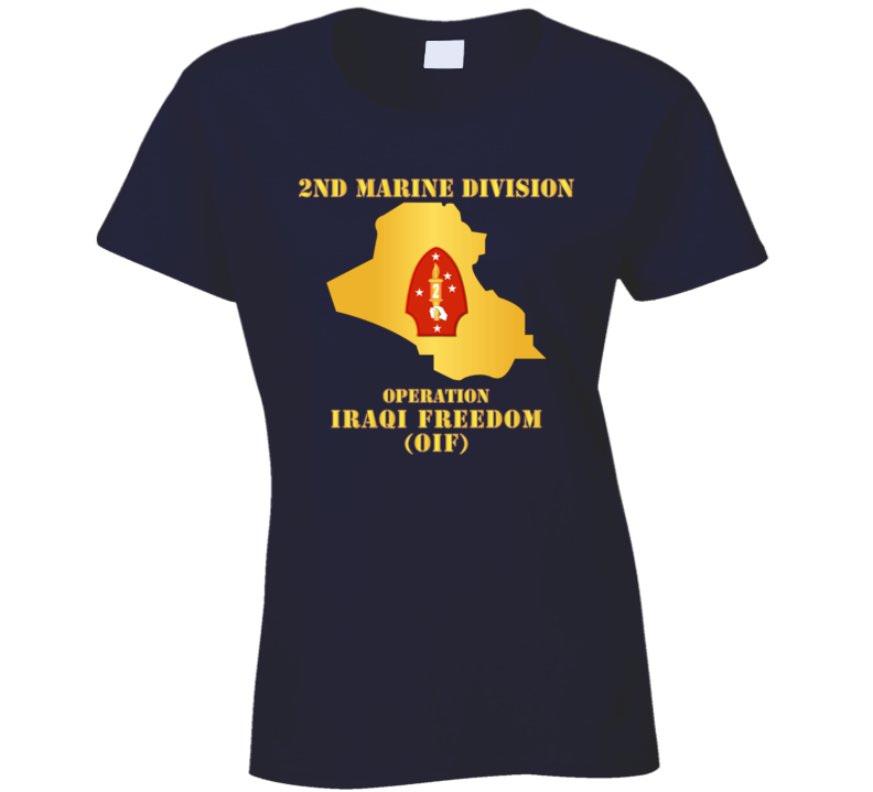 Usmc - 2nd Marine Division - Oif W Map Ladies T Shirt