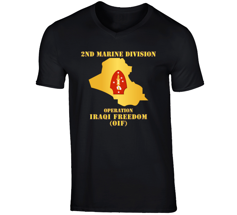 Usmc - 2nd Marine Division - Oif W Map V-neck T Shirt