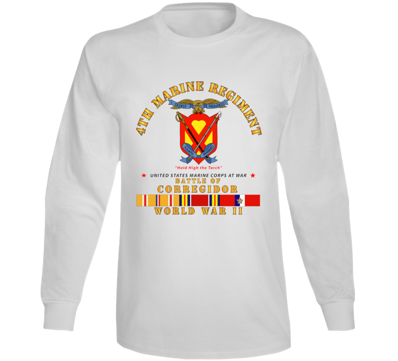 Usmc - 4th Marine Regiment - Battle Of Corregidor - Wwii W Pac Svc T Shirt Long Sleeve