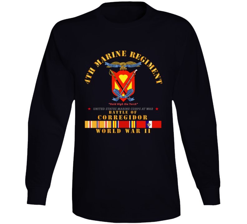 Usmc - 4th Marine Regiment - Battle Of Corregidor - Wwii W Pac Svc T Shirt Long Sleeve